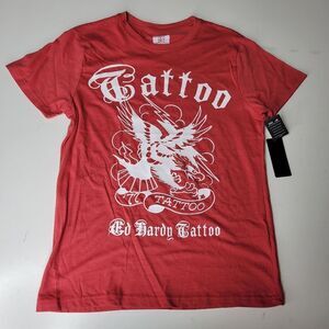 NEW ED HARDY TATTOO RED WHITE SHORT SLEEVE GRAPHIC DESIGNER TSHIRT S SMALL NWT